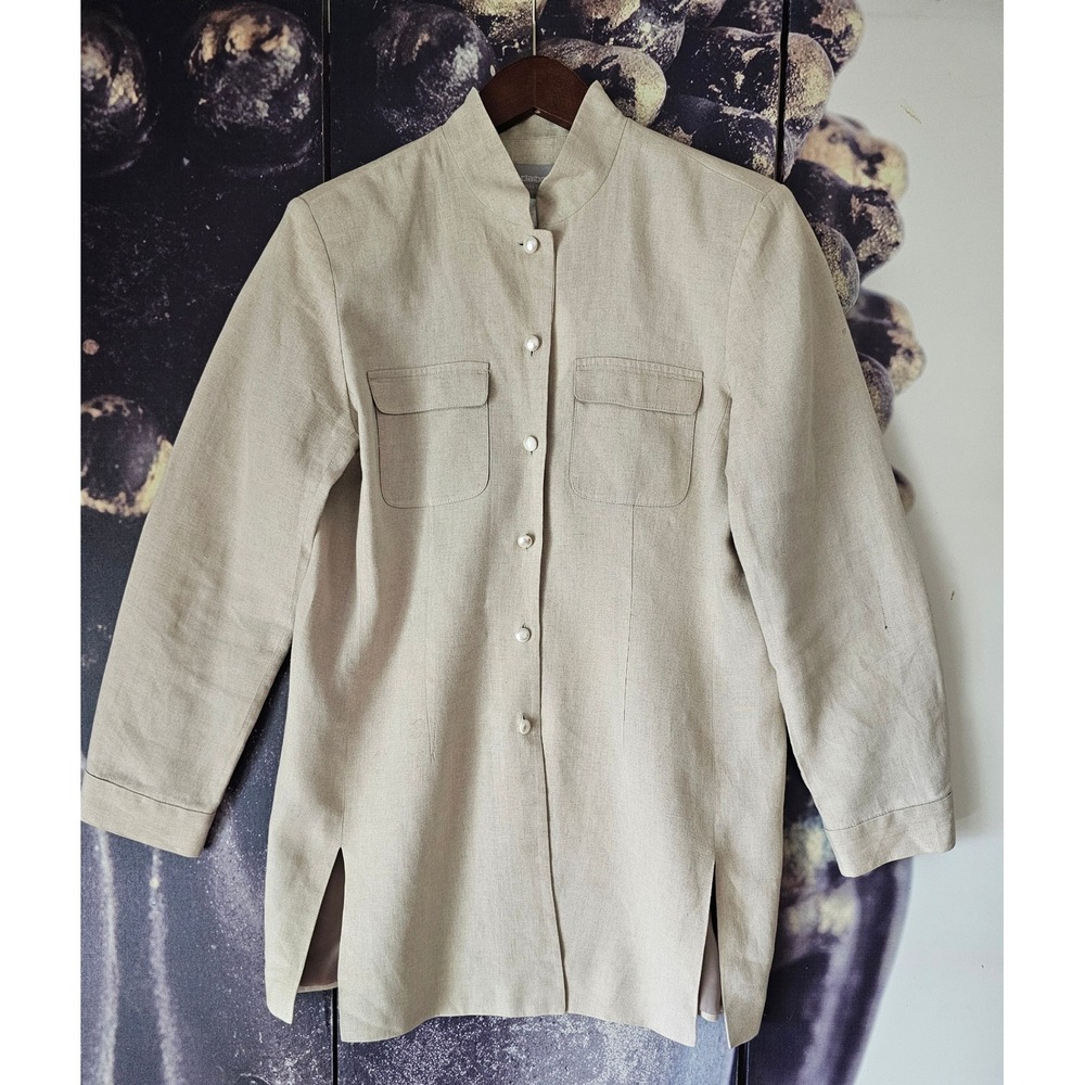 Liz Claiborne Collection Beige Linen Blend Mandarin Collar Longline Jacket 12